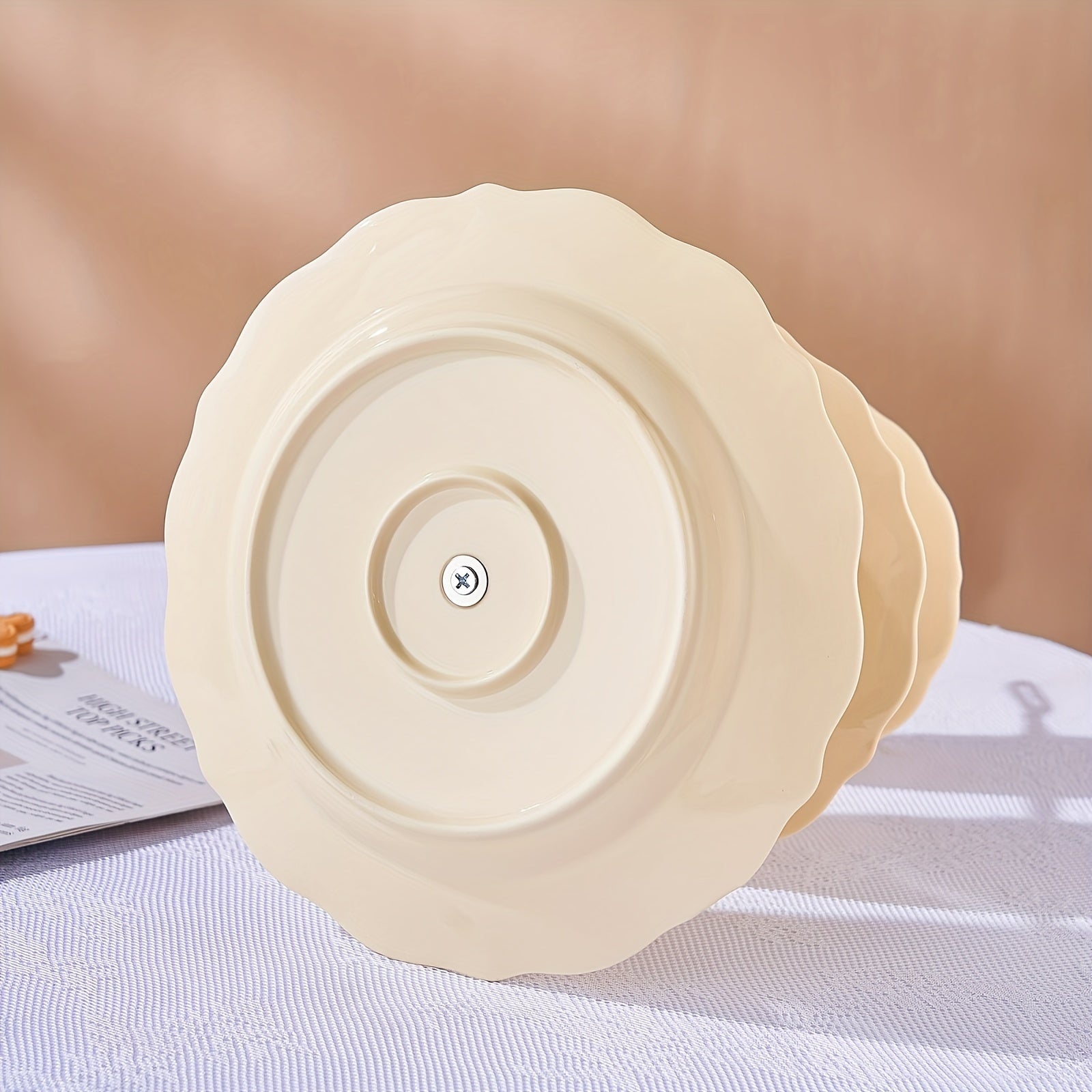 European-Style 3-Tier Ceramic Dessert Stand with Embossed Flower Design