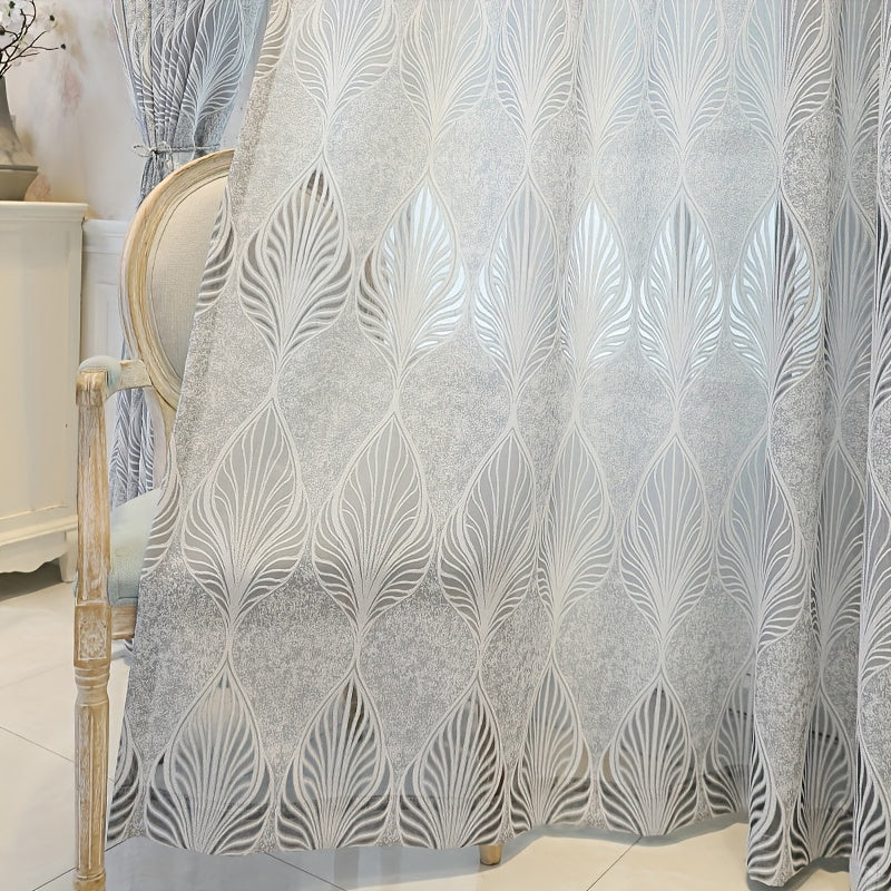 Jacquard Window Sheer Curtain with Leaf Design for Living Room Bedroom Balcony