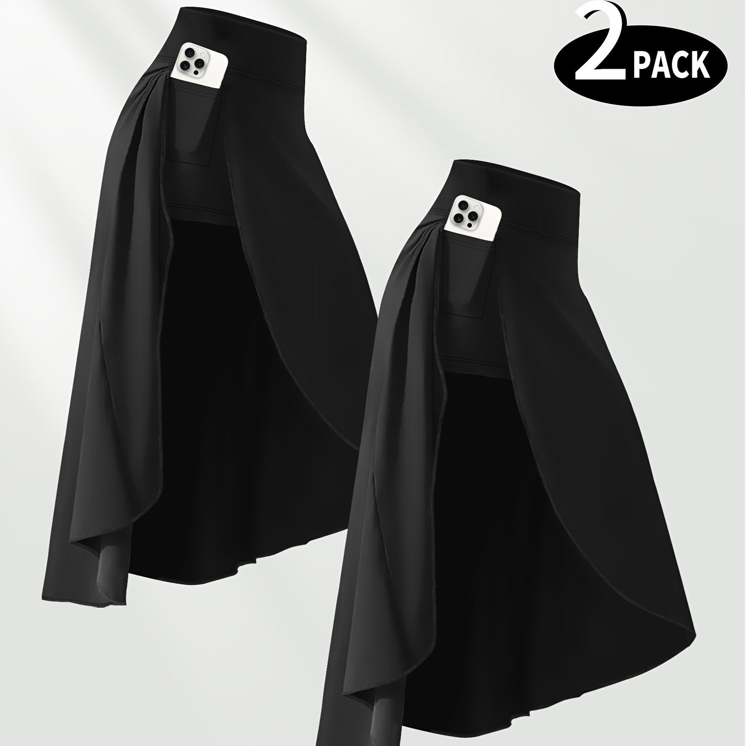 Women's High-Waisted Midi Skort Pants with Pockets and Quick-Dry Fabric