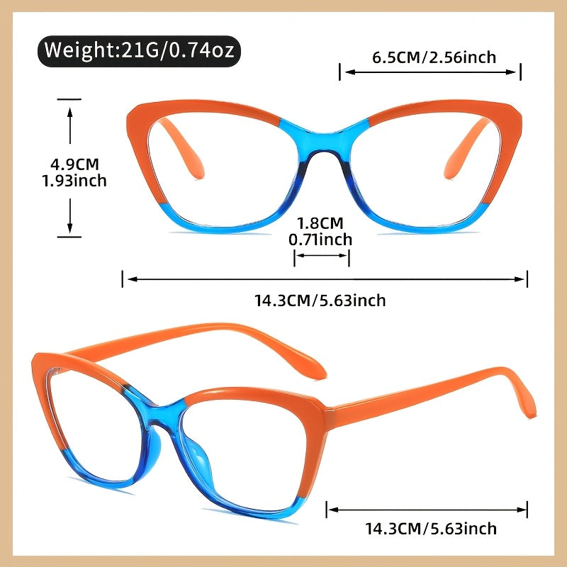 Women's Cat Eye Reading Glasses with Color Block Frame Lightweight PC Material for Reading and Computer Use