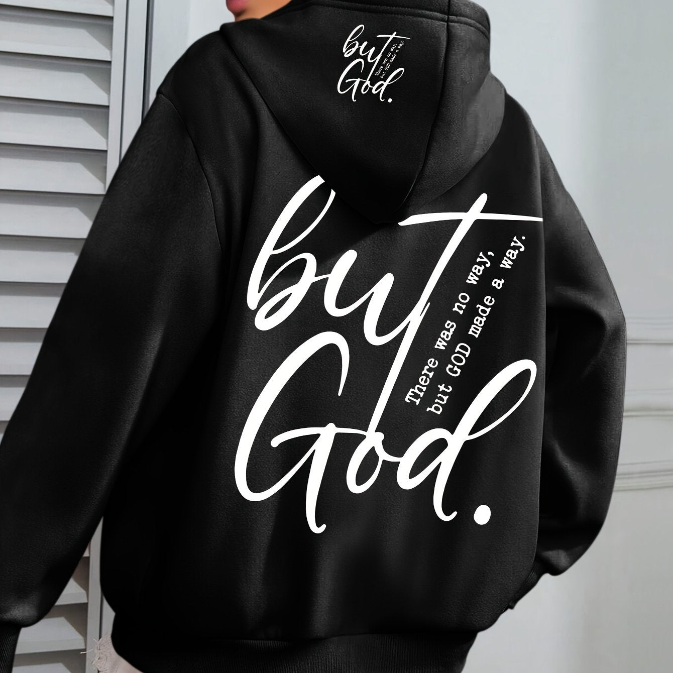 Plus o'lcham Plus God Print Hoodie uzun sleeve kundalik drawstring pocket ayollar