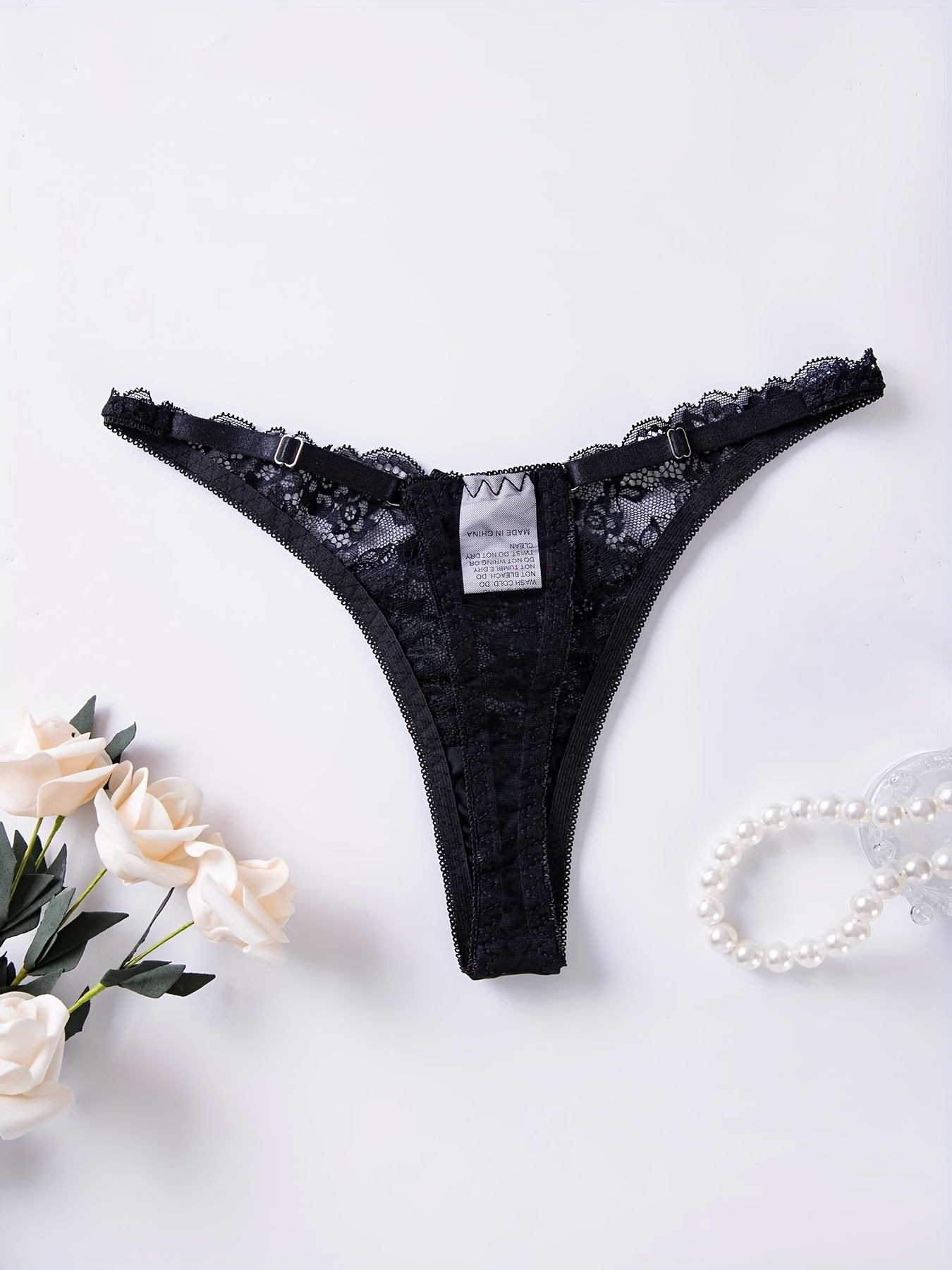 Women's Floral Lace Thongs and Low Waist Bow Tie Panties Lingerie