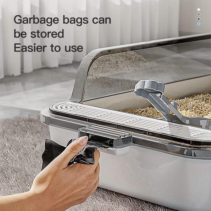 Rectangular Plastic Cat Litter Box with Removable Cover and Raised Edge