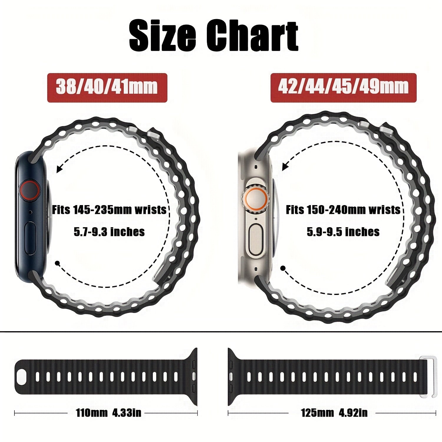 Waterproof Silicone Ocean Band for Apple Watch Series 1-9 Ultra SE 38mm-49mm Smartwatch Band