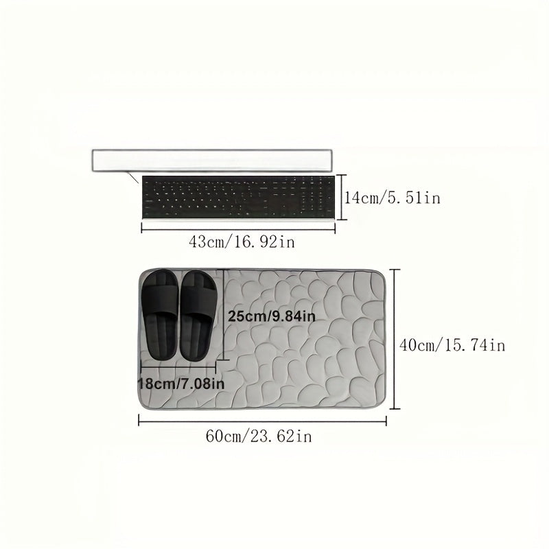 Unisex Memory Foam Cobblestone Bath Mat Non-Slip Absorbent Gray