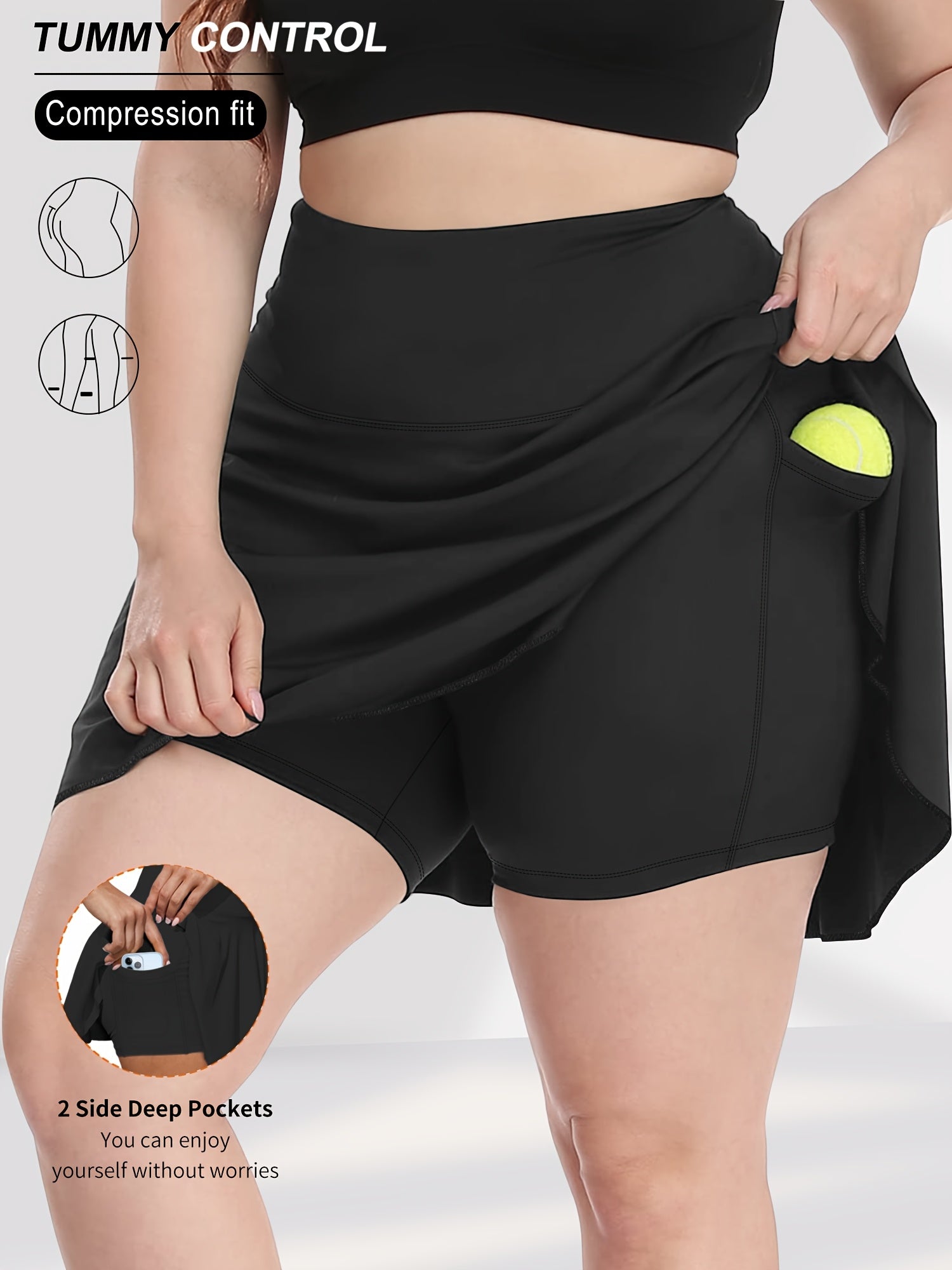 Plus Size Tennis Skort With Pockets Set For Spring Summer