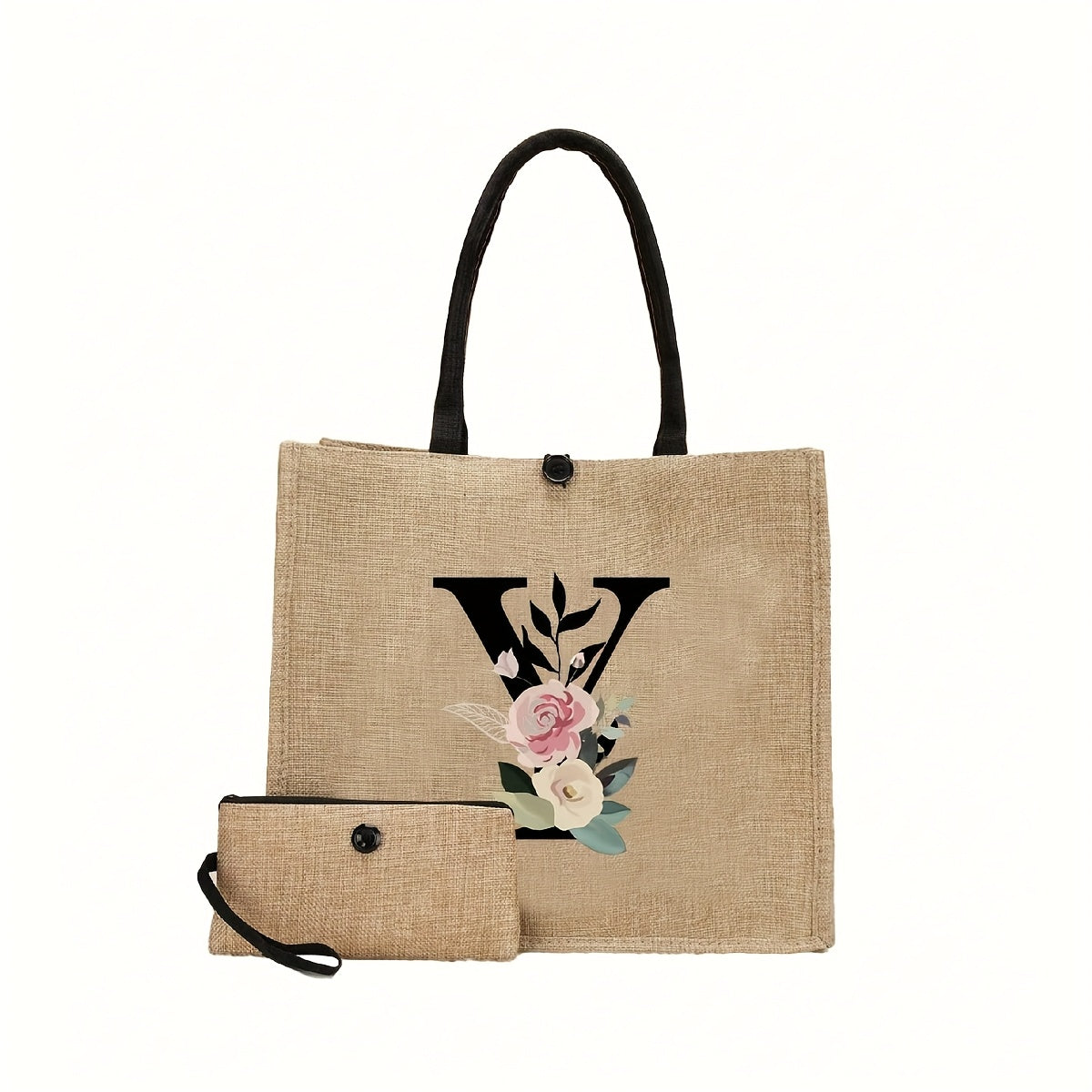 Linen Handbag Large Capacity Travel Makeup Teacher Tote Shopping Bag Khaki