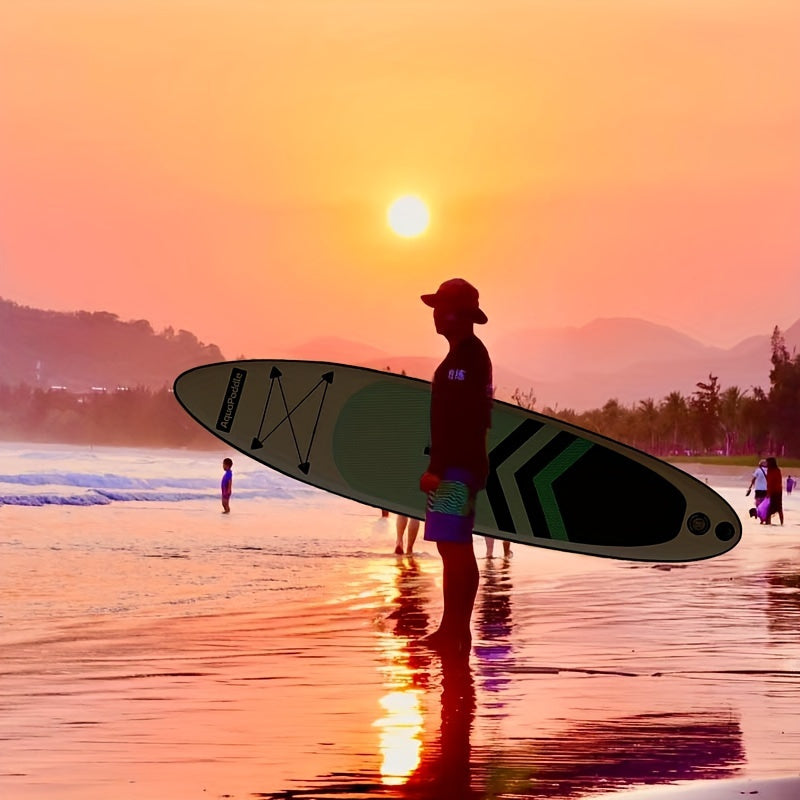 Yog'ochdan qilingan, qalin, ikki qatlamli inflatsiyalangan paddleboard, PVC materialidan tayyorlangan, boshlovchilar uchun aralash rangda. Stand-up paddle surfing, SUP yoga va dam olish sportlari uchun mos.