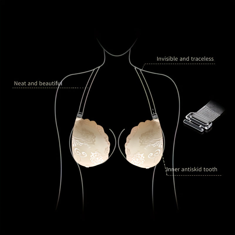 Women's Strapless Push-Up Bra with Nipple Covers and Front Buckle Support