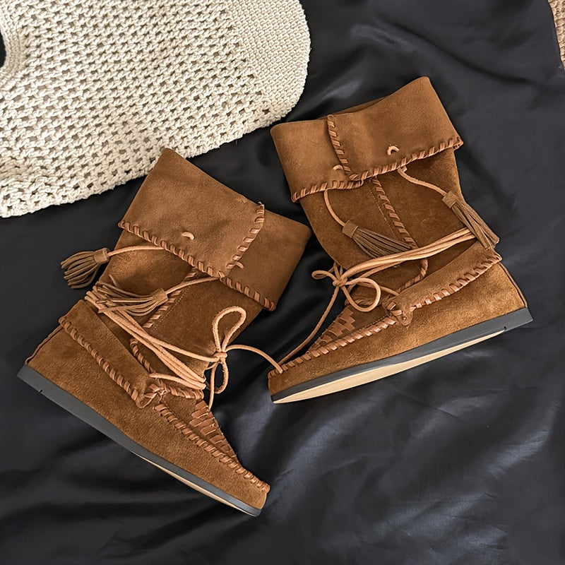 Women's Mid-Calf Faux Leather Western Boots with 3cm Platform Heel