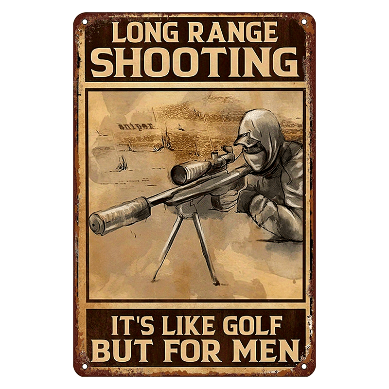 Metal Tin Sign Wall Decor for Men Long Range Shooting Retro Home Decor