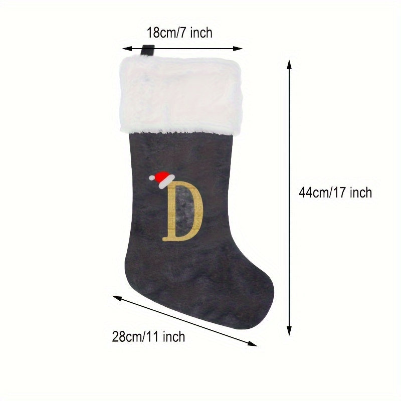 Christmas Stocking Grey and White Flannel Embroidered Home 43cm Feather-Free