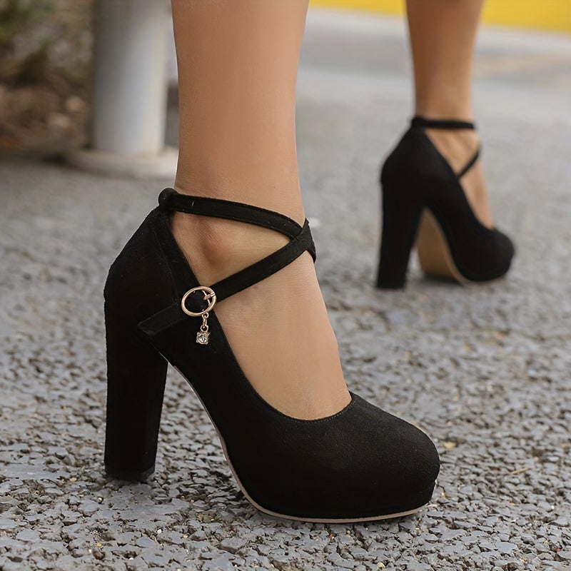 Women's High Heels Black and Red Chunky Heel Round Toe Breathable Fabric Sparkle for Weddings Work Casual