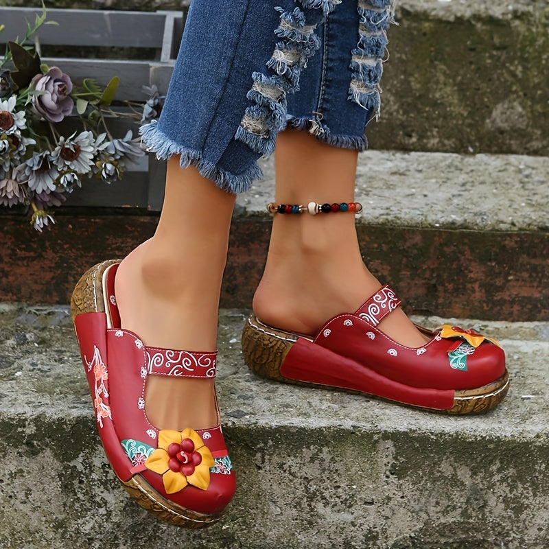 Women's Floral Wedge Shoes Lightweight Closed-Toe Slip-Ons for Spring