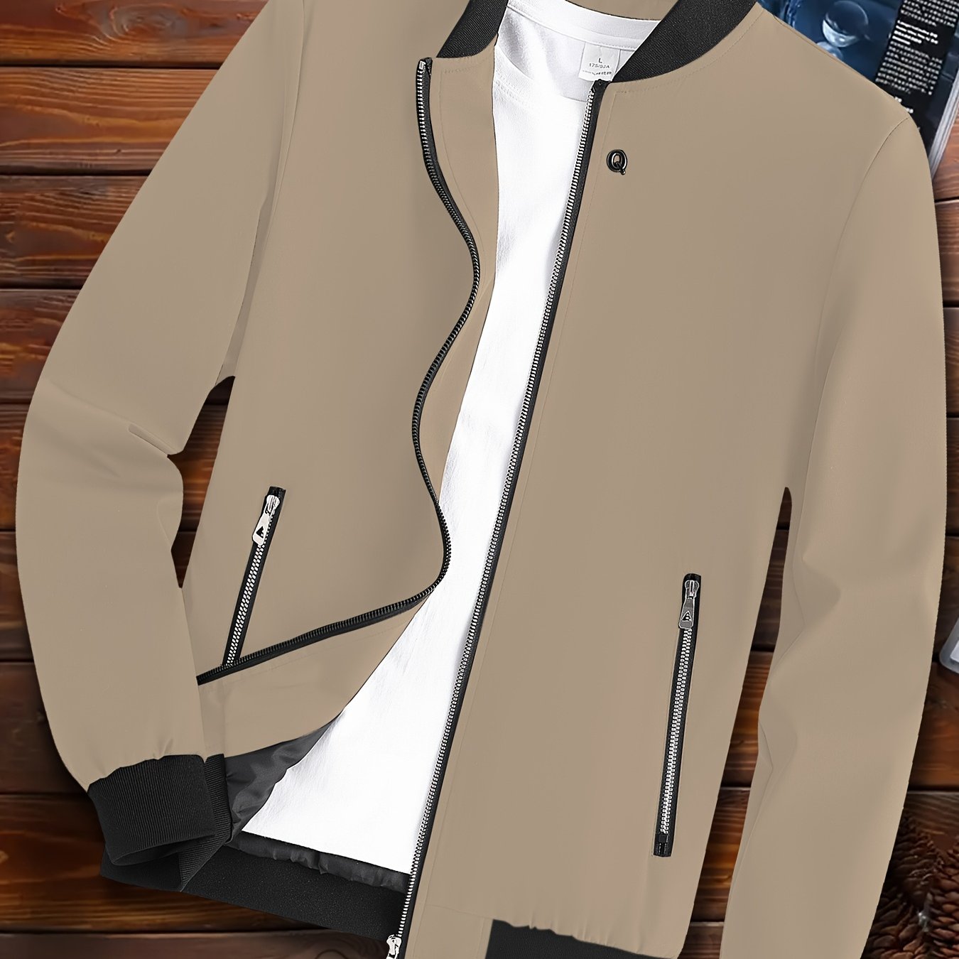 Men's Lightweight Windproof Jacket with Stand Collar Pockets for Spring Fall