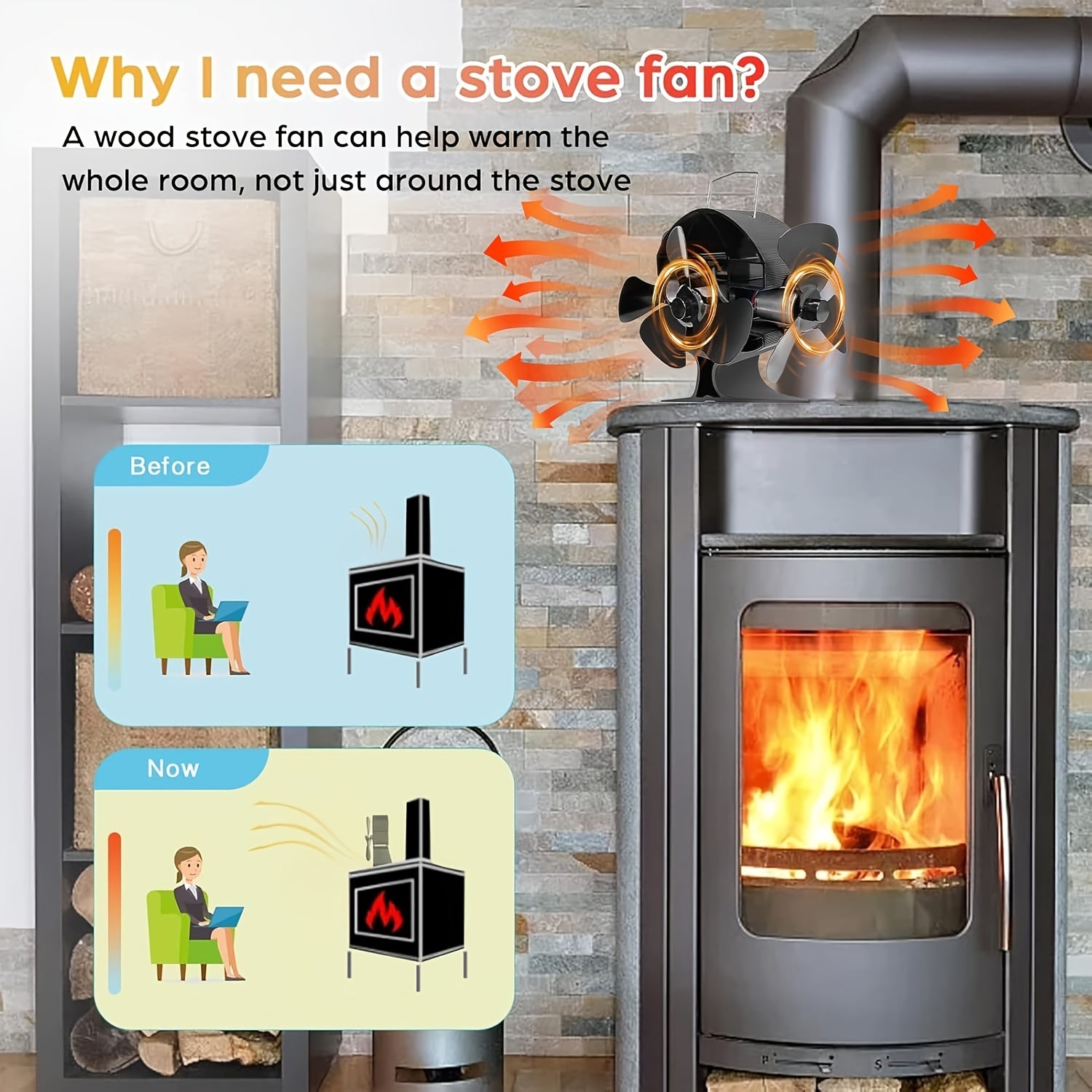 Металлический вентилятор для печи, работающий на тепле, для дровяных печей и каминов, тихая работа