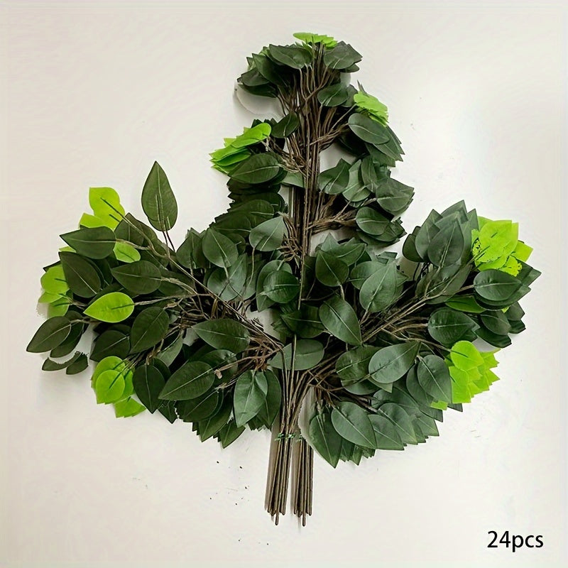 24pcs Artificial Banyan Tree Leaf Branches for Wedding Arches and Home Decor Green Plant Sprays