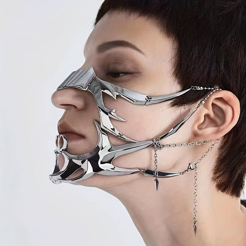 Silver Hollow Metal Mask for Halloween Masquerade Cyberpunk Accessories