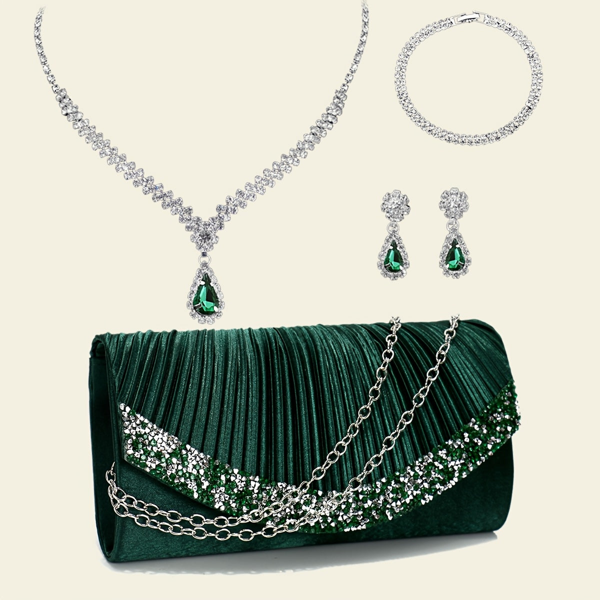 Elegant Satin Evening Clutch Bag with Rhinestones and Detachable Chain for Weddings and Parties