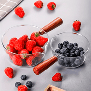 Qizil yog'och tutqichli shisha sut qozoni, yopishmaydigan qopqog' bilan, 450ml yoki 650ml