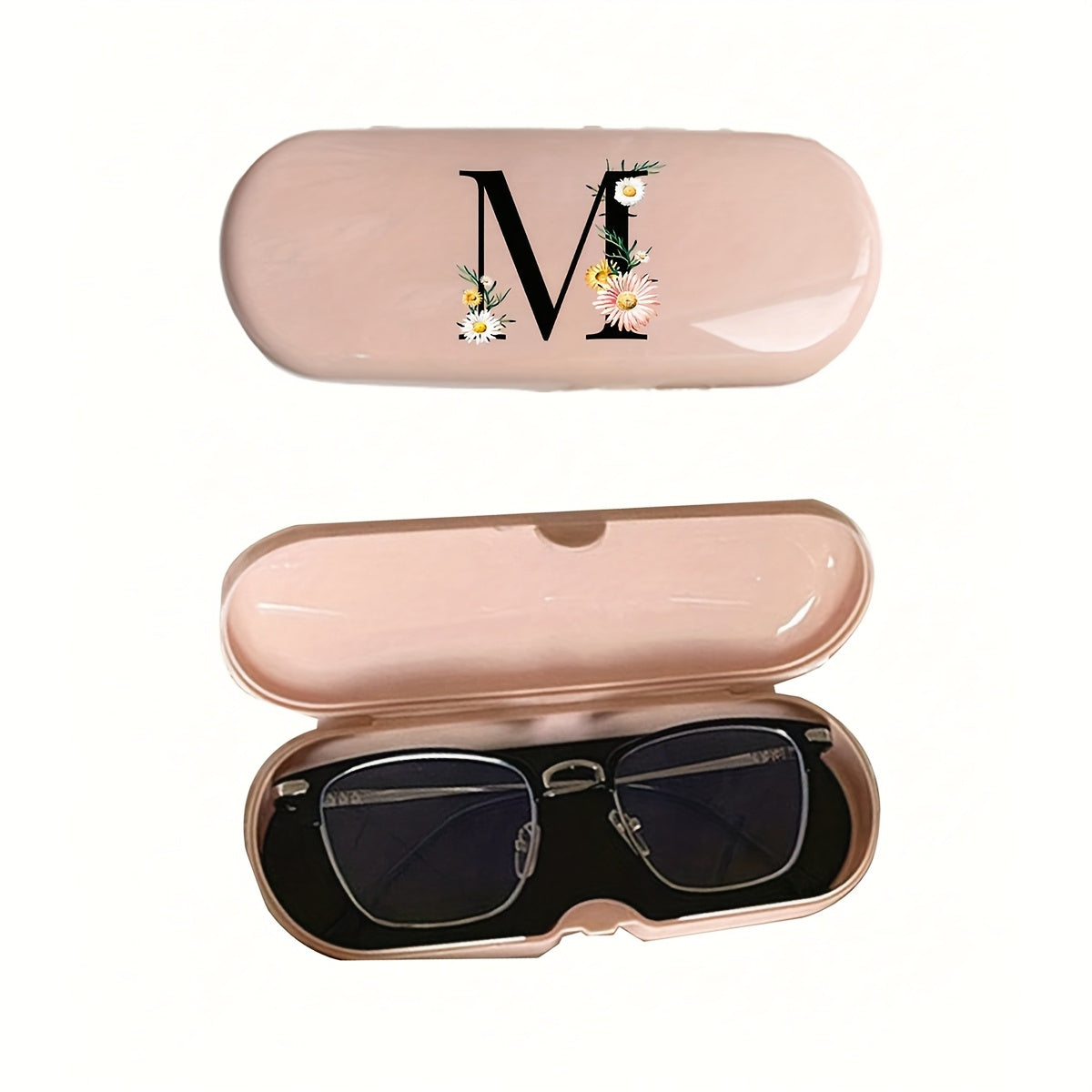 Pink Floral Monogram Glasses Case Waterproof Dustproof Compact Plastic Storage Box for Men and Women