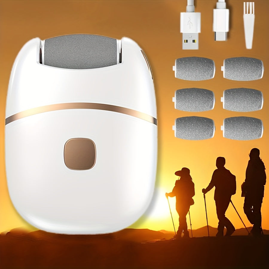 Electric Foot Callus Remover Rechargeable Pedicure Kit with 6 Grinding Heads and Replaceable Rollers