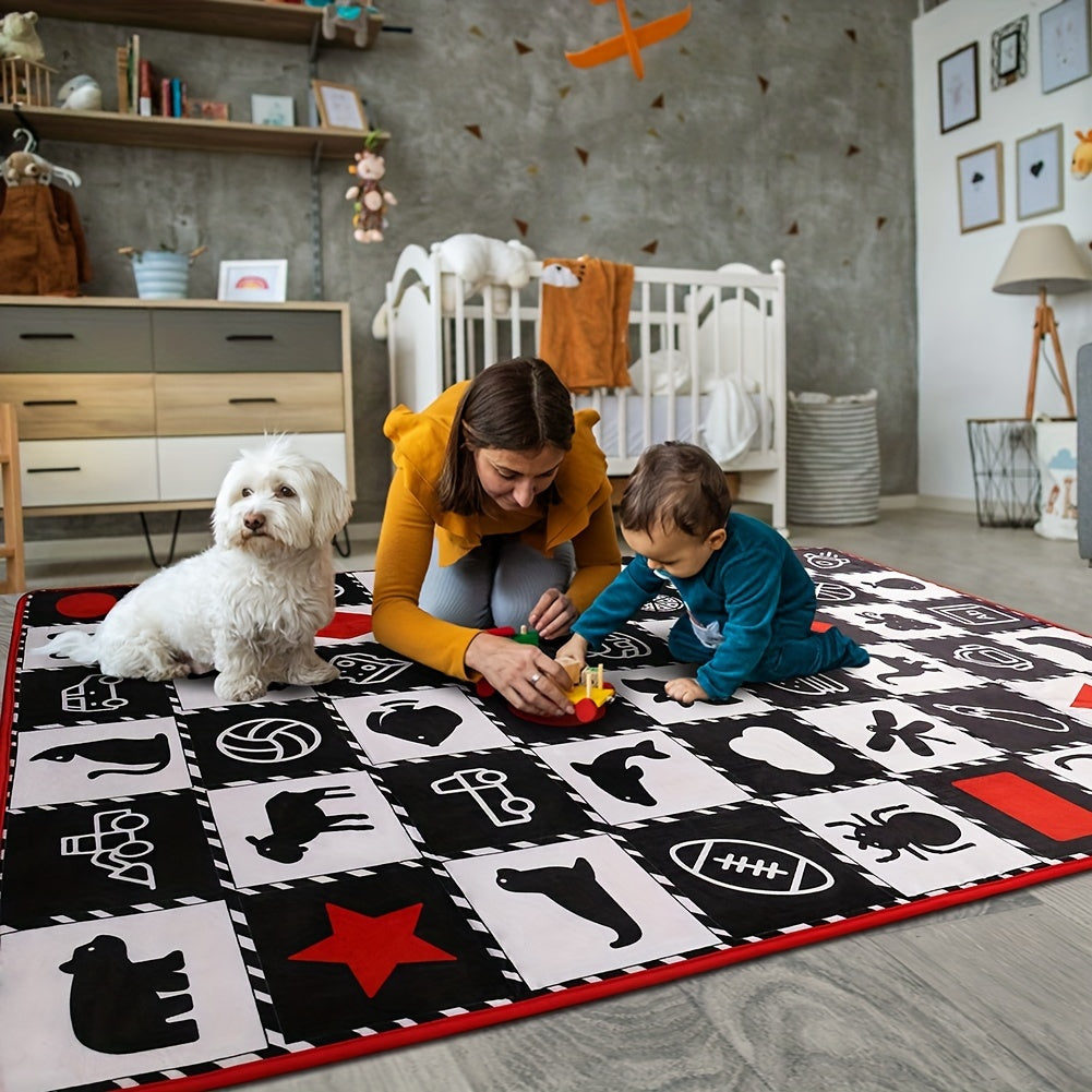 Large Thick 0.6cm Play Mat for Crawling Tummy Time and Learning Black and White