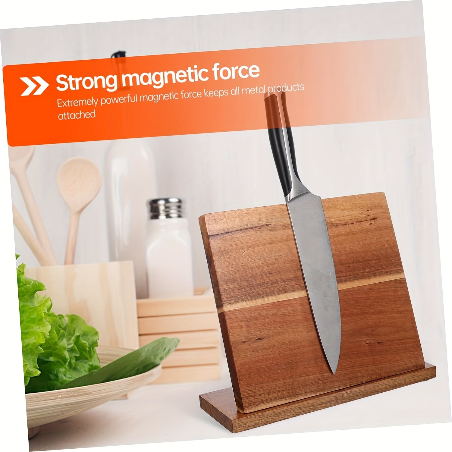 Wooden Magnetic Knife Holder Strip, Countertop Knife Rack for Kitchen Storage