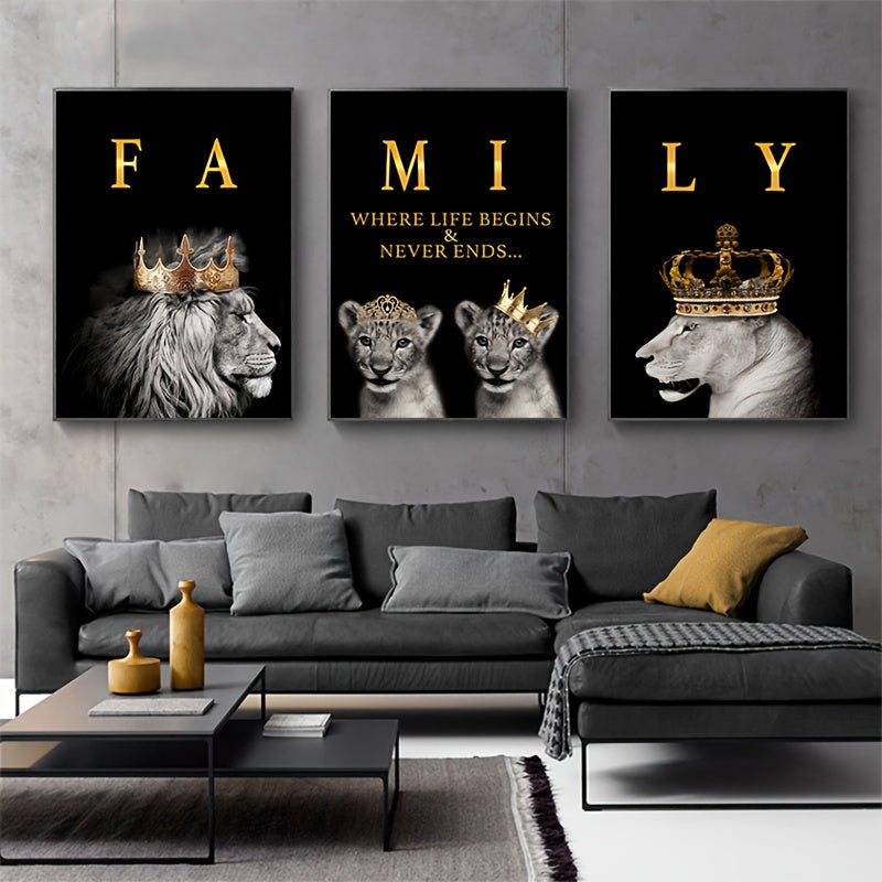 Conjunto de arte de pared en lienzo con temática moderna y abstracta de una familia de leones, 3 piezas, 15.7x23.6 pulgadas, sin marco, decoración para sala de estar