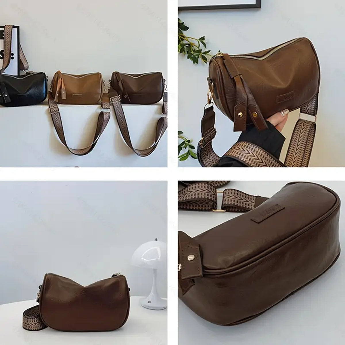 Vintage Boston Handbag with Large Capacity PU Retro Pillow Crossbody Zipper Closure