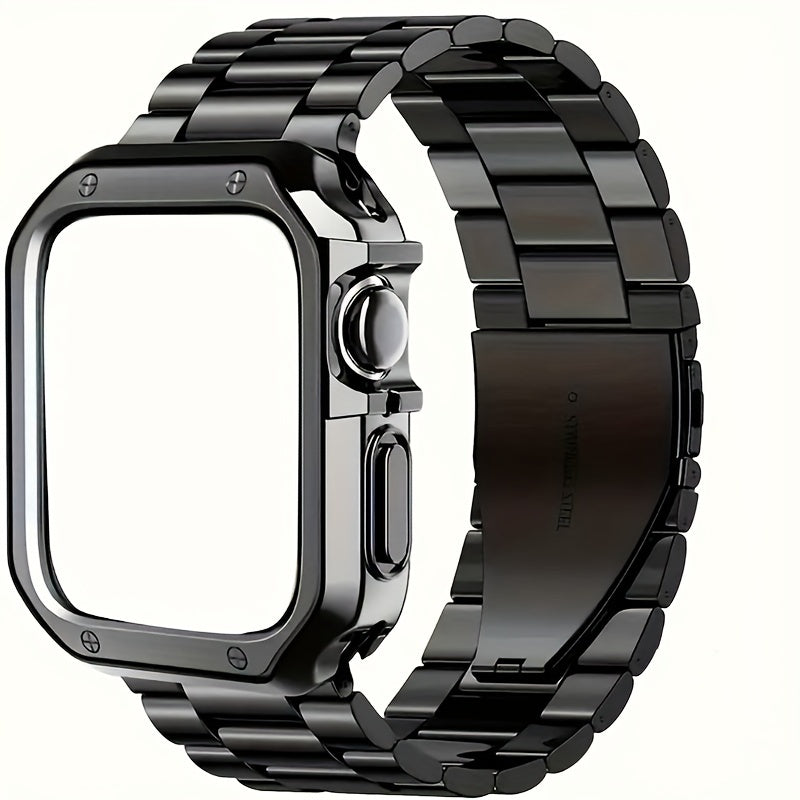 Stainless Steel Smartwatch Strap for Apple Watch S7 S8 S9 with Folding Buckle and TPU Cover