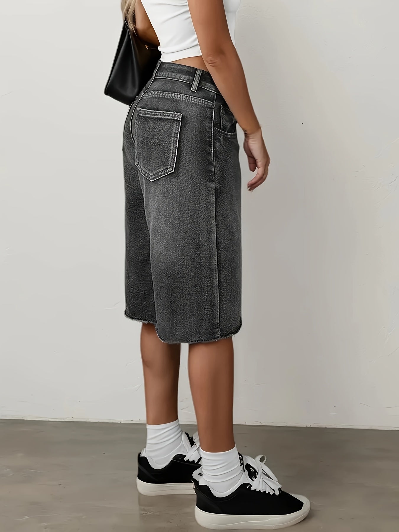 Plus Size Women's Denim Shorts Water-Washed Blue Frayed Hem Casual