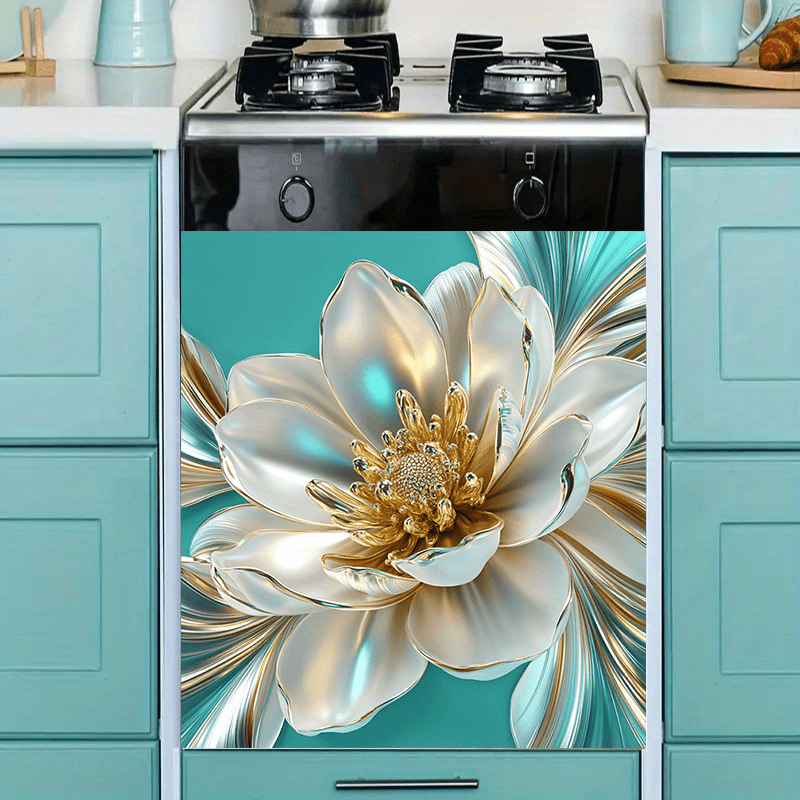 Магнит для посудомоечной машины с жемчужным и золотым тиснением в виде цветка, 2D роскошный дизайн, магнитная масляная панель, современный декор кухни