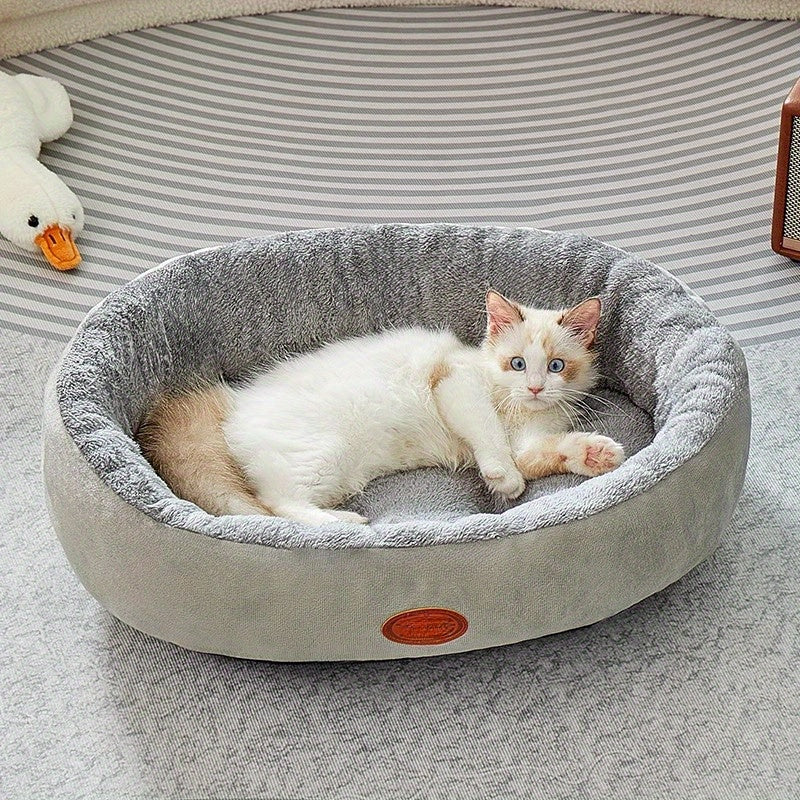 Oval Pet Bed for Cats and Dogs Cozy Classic Design All-Season Plush Nest