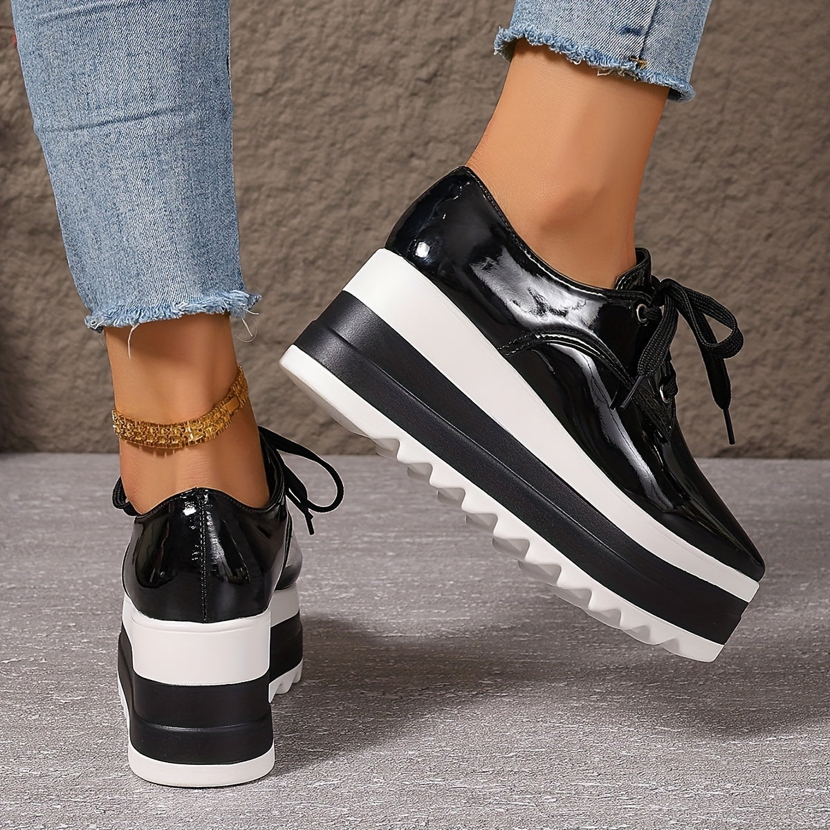 Women Square Toe Platform Shoes Thick Sole Non-Slip Lightweight