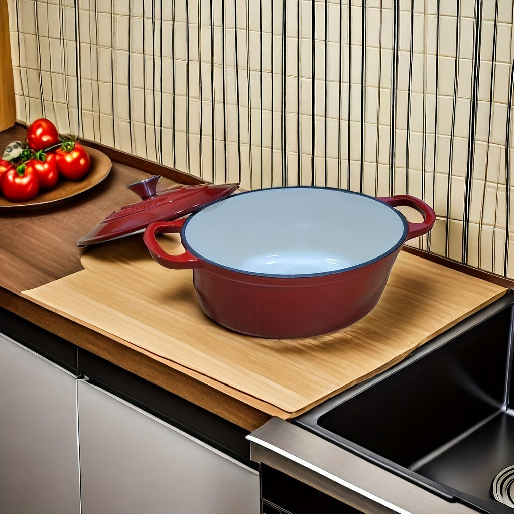 Durable Enamel Oval Dutch Oven for Stew and Stock, Induction and Gas Compatible