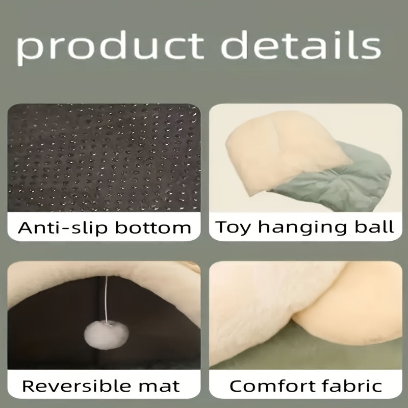 Barcha mavsumlar uchun mo'ljallangan yumshoq mushuk uyi, kichikdan katta mushuklar uchun yostiq bilan