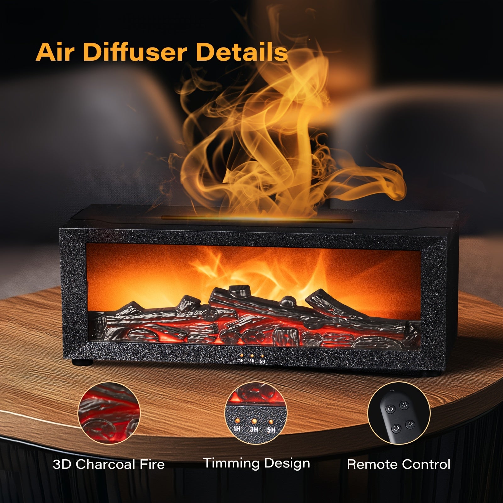 Simulation Flame Fireplace Humidifier with Remote Control and USB Power