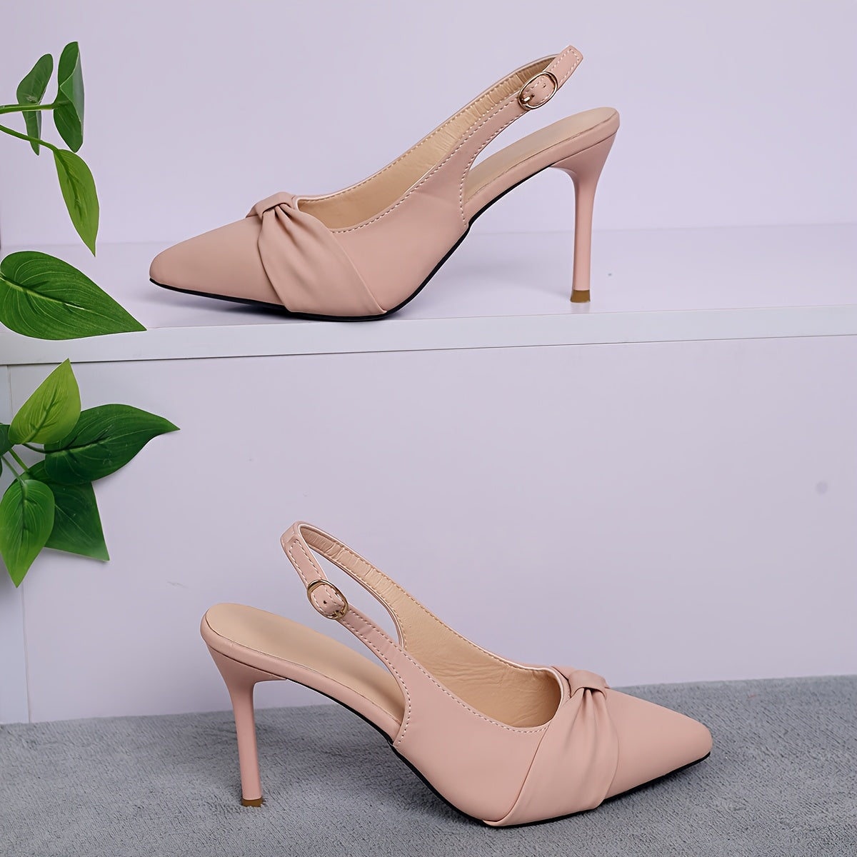 Women’s Faux Leather Slingback Sandals With Pointed Toe and Bow Detail