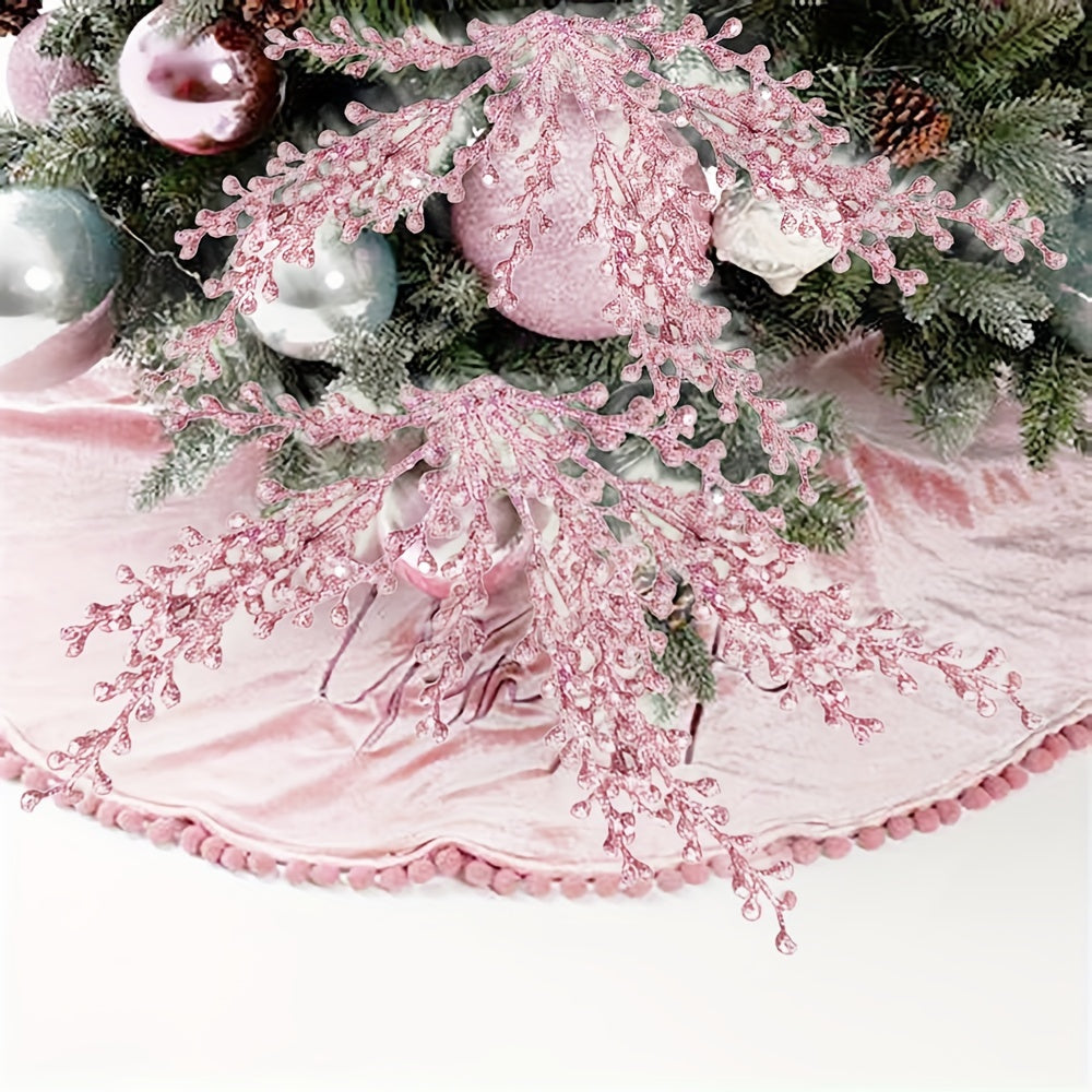 Set of 6 Sparkling Christmas Decorative Gifts with Gold Pink Glitter Berries for Holiday Decor