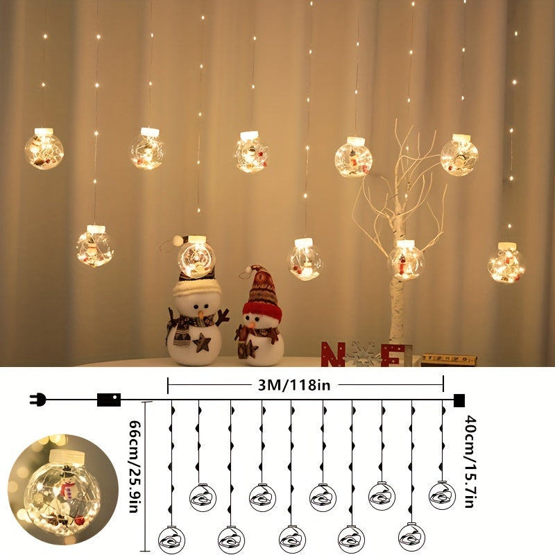 USB-Powered LED Curtain Lights with Snowman Pendant and Blinking Yellow Light for Holiday Decor