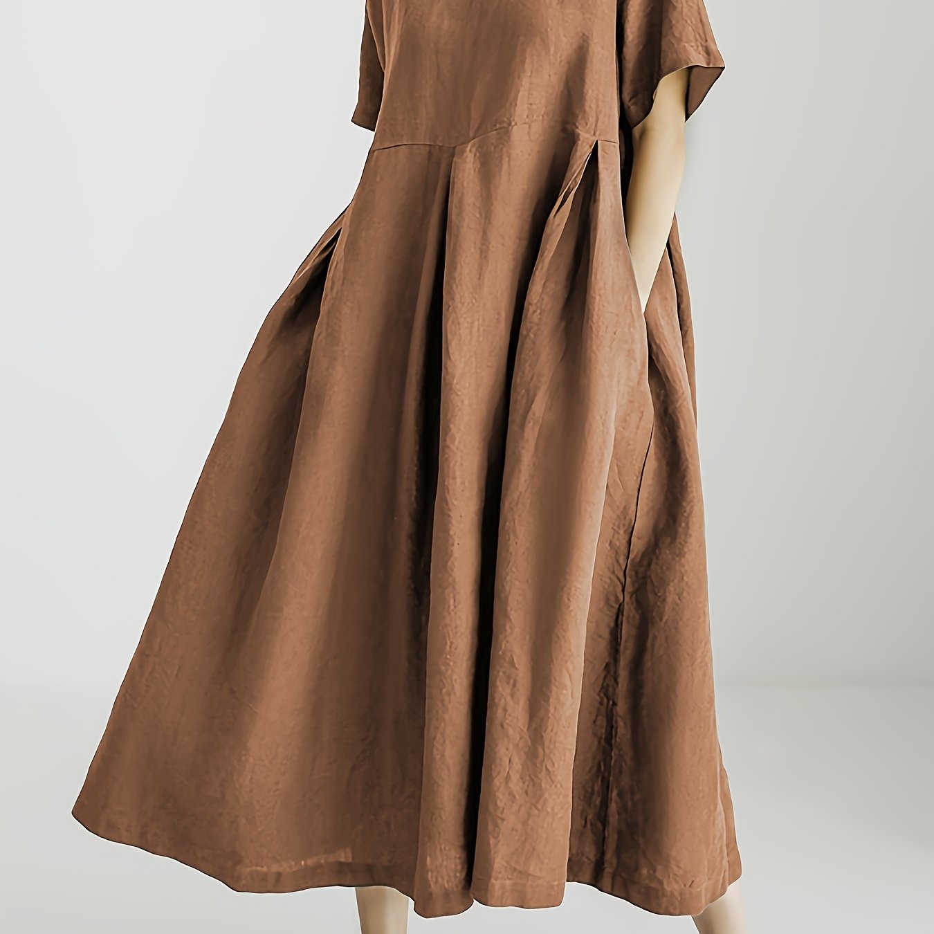 Women's Linen Blend Midi Dress with Oversized Flowy Skirt Short Sleeve Spring Summer