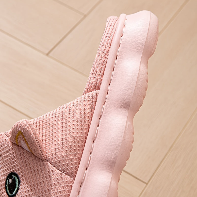 Women’s Slip-On Slippers with Cat Face Design, Soft Fabric, Indoor Shoes