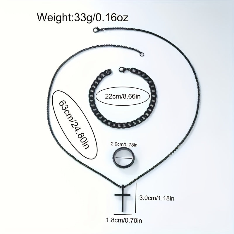 4 ta erkaklar moda soatlari to'plami, mos keladigan zanjir, uzuk va bilaguzuk bilan, faux charm strap, alloy quti, qayta zaryadlanmaydigan batareya