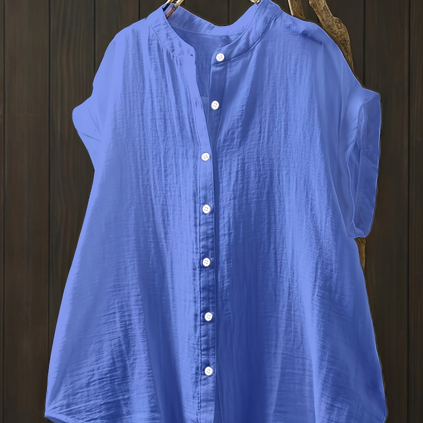 Camisa casual de mujer de talla grande de poliéster a rayas rosas de manga corta con botones