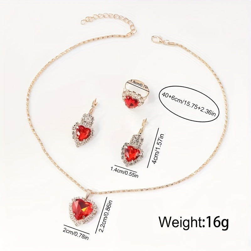Ladies' Watch Set with Heart Jewelry Red Dial PU Leather Band Zinc Alloy Case Non-Analog Matching Necklace Ring Earrings