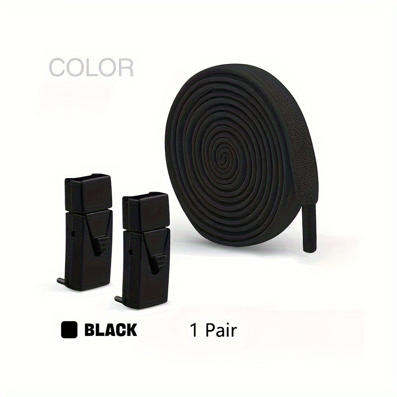 1 Pair 8mm Wide Elastic Flat Straps with Metal Buckle, Adjustable Shoelaces