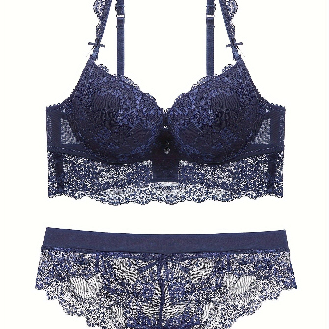 Women's Lace Push-Up Lingerie Set with Thick Cups for Small Chests