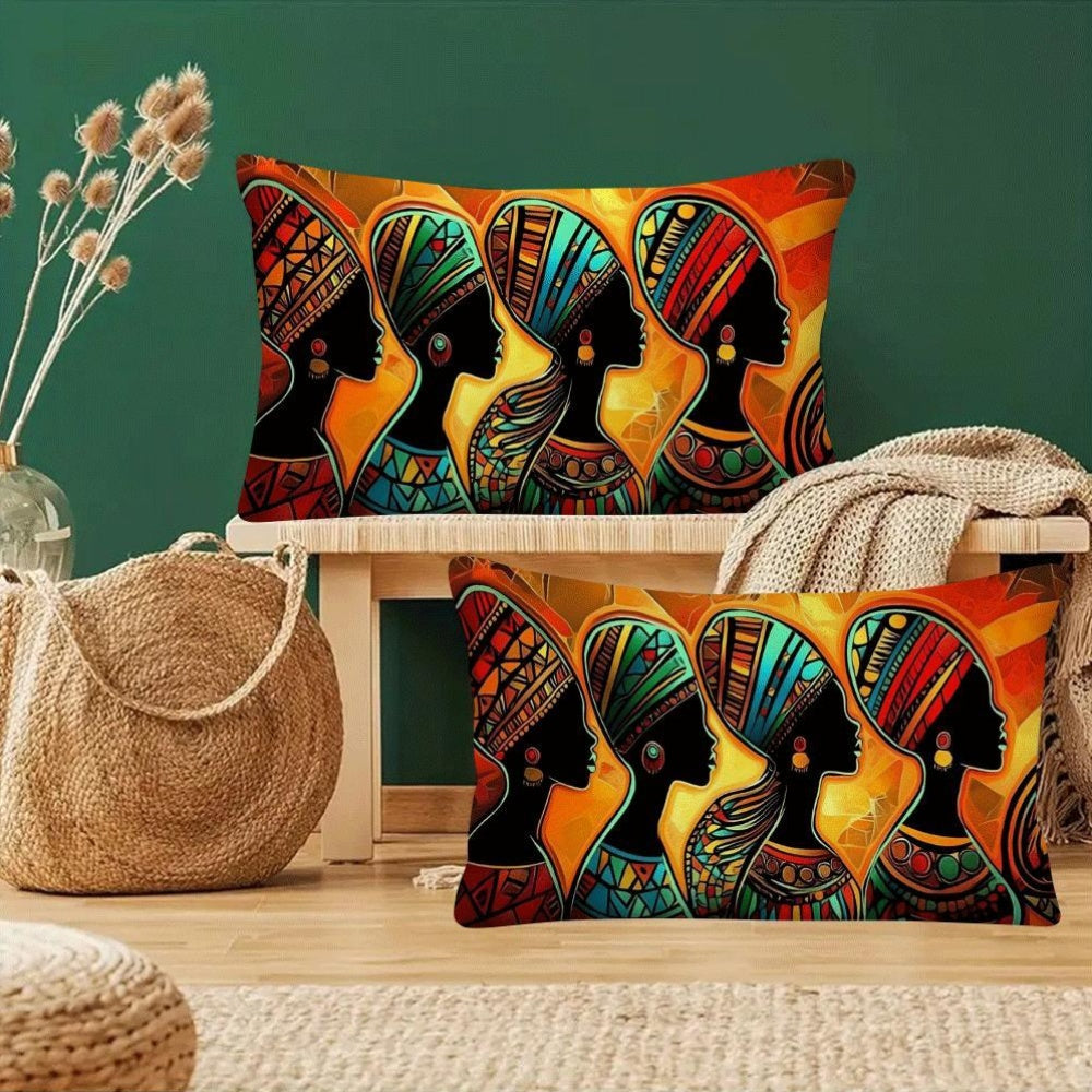 Vintage African Tribal Abstract Flannel Cushion Covers 50.8x30.48 cm for Sofa Bed Decor