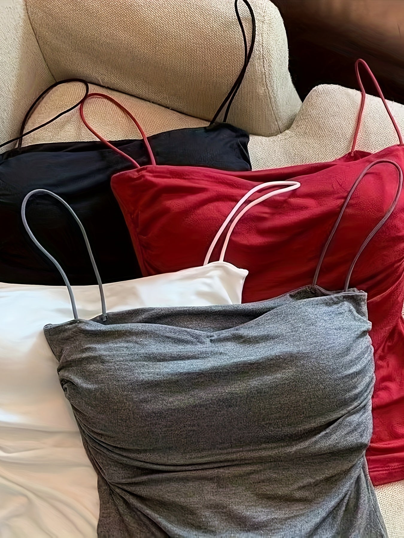 Women’s All-Season Polyester Camisoles with Frill Detail and Strapless Collar